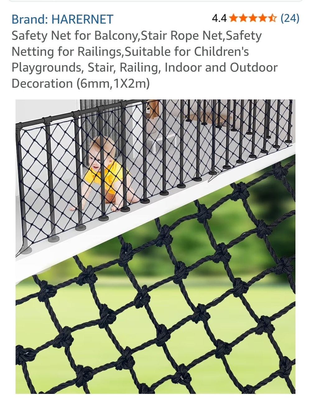 HARERNET Black Safety Net for Balcony and Railings